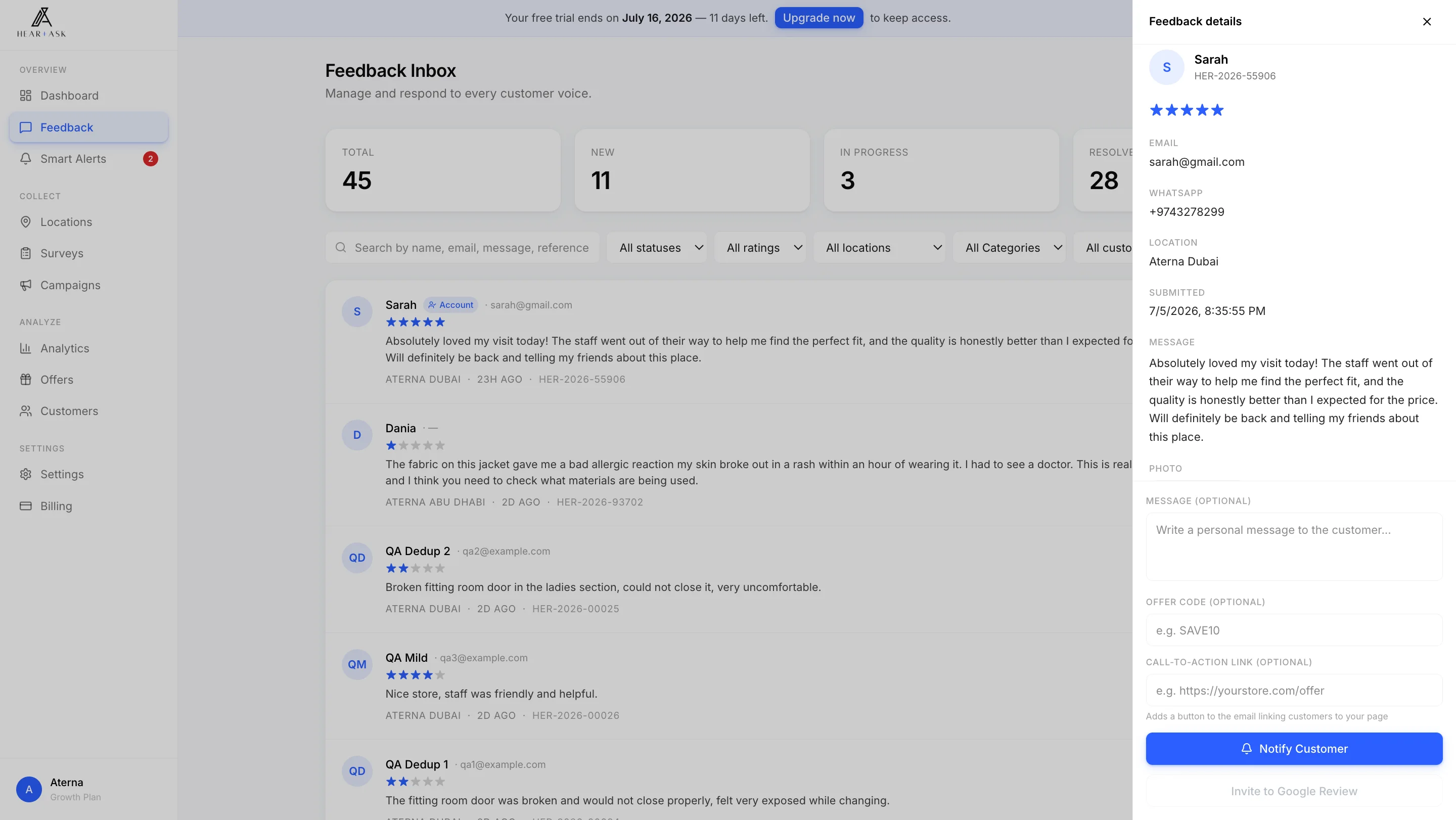 HEAR+ASK Feedback Inbox